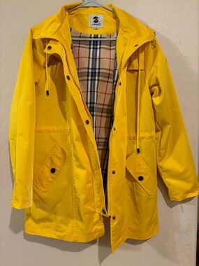SAPHIROSE Yellow Hooded  Plaid Lined Trenchcoat Jacket Coraline-Inspired- Size M